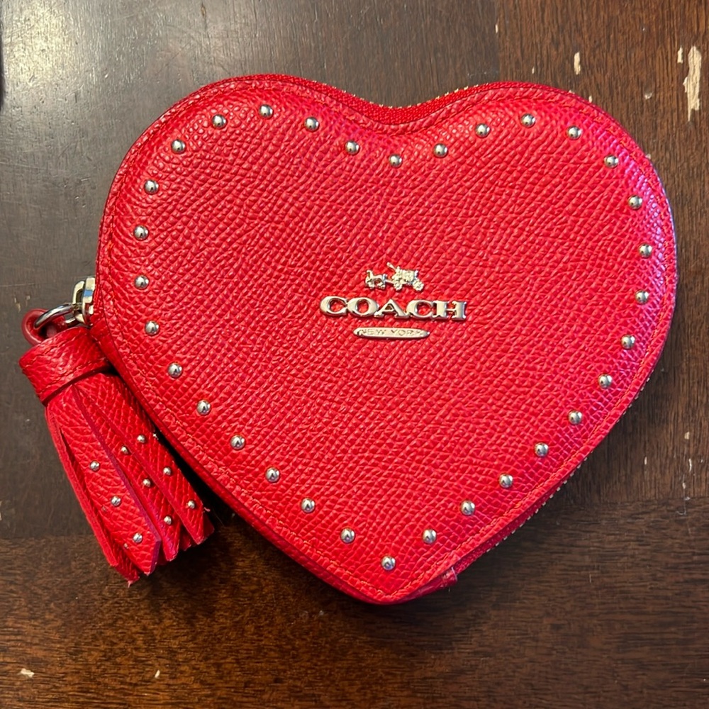 Coach Red Heart studded coin purse